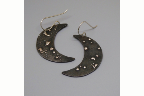 Crescent Moon Steel Earrings w/ Sterling Silver Constellation