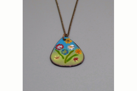 Enamel Abstract Flower Pendant Necklace