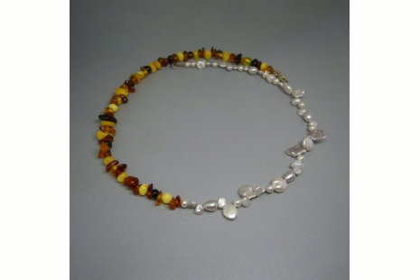 Freshwater Pearl and Baltic Amber Necklace