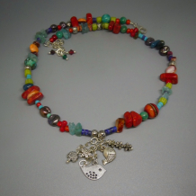 Multicolored Gem Necklace w/ Charms