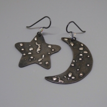Steel Crescent Moon and Star Earrings w/ Sterling Silver Constellation