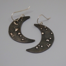 Crescent Moon Steel Earrings w/ Sterling Silver Constellation