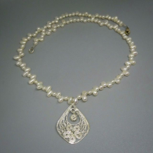 Freshwater Pearl Necklace w/ an Indonesian Silver Filigree Pendant