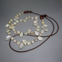 Freshwater Pearl Necklace w/ Carnelian and Pyrite Accents