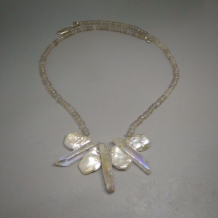 Freshwater Pearls, Quartz Crystals and Grey Agate Necklace