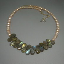 Freshwater Pearl Necklace w/ Labradorite Briolette Beads